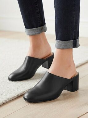 J. Jill Black Leather Nicole Block Heel Mules